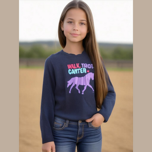 Stirrups Clothing Girl's Size XL (14-16) Navy Walk Trot Canter Long Sleeve Shirt